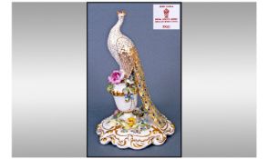 Royal Crown Derby Bird Figure. Peacock in its regal splendor. Date 1969. Height 9 inches. Hairline