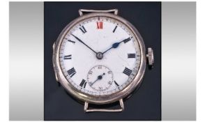 Silver Cased Trench Watch, White Enamelled Dial With Arabic Numerals And Subsidiary Seconds, Manual