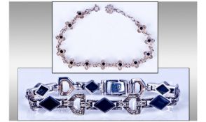 Ladies Art Deco Style Silver Bracelet, set with Black Onyx Coloured Stones. Together with one other