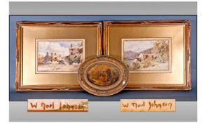W. Noel Johnson (RCA) Pair Of Signed Watercolours. One depicting an English village scene. The