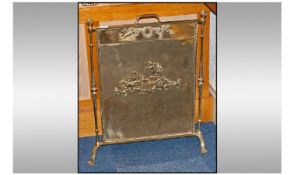 Edwardian, Heavy Quality Brass Fire Screen in the French Manner with Casting elements to the front
