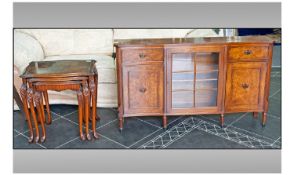 Reproduction Walnut Cupboard/Side Cabinet with glazed front with 2 side cabinets. 30`` in height,