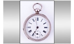 Victorian Silver Open Faced Key Wind Pocket Watch. Hallmark Birmingham 1887. White dial with black