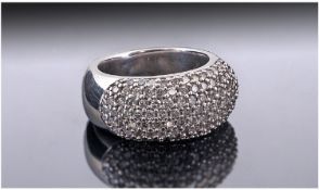 Heavy 18ct Gold Diamond Cluster Ring. Pave Set With 7 Rows Of Round Modern Brilliant Cut Diamonds.