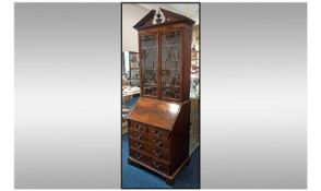 Reproduction Mahogany Georgian Style Astral Glazed Bureau Bookcase.  With a fitted interior to the