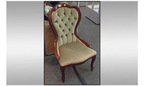 Reproduction Victorian Style Shaped Back Ladies Nursing Chair on cabriole shaped legs with button