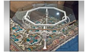 French Style Wrought Iron Base Coffee Table on shaped cabriole legs with wrought iron cross