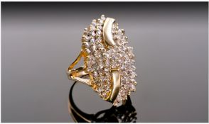 14ct Gold Diamond Cluster Ring, Set With Round Modern Brilliant Cut Diamonds, Claw Set. Estimated