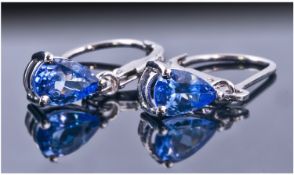 Tanzanite Pair of Lever Back Earrings, each drop a single pear cut, the total being .75ct of the