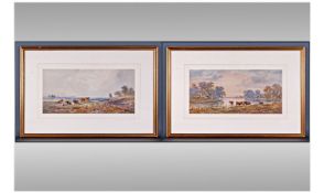 Henry Earp 1831 - 1914 Pair of Watercolours 1) River with Cattle Watering. 2) Cattle Grazing in a