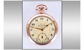 Record Dreadnought Gold Plated Cased And Stem Wind Open Faced Pocket Watch. Screw back and front