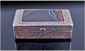 Eastern/Turkish 19thC Silver Table Snuff, Hinged Lid, The Whole Engraved With Birds And Scroll