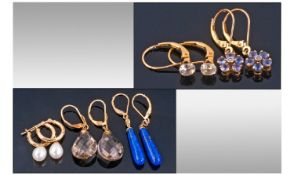 Collection Of Five Pairs Stone Set Ladies 9ct Gold Earrings.