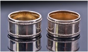 A Rare Pair Of Miniature Silver Novelty Children`s Napkin Rings. Each with beaded edges. German 800