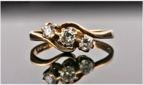 9ct Gold Diamond Ring. Set with 3 Round Cut Diamonds. Fully Hallmarked. Ring Size M.