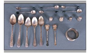 Small Miscellaneous Lot Of Silver Items. Comprising Four Thimbles, Napkin Ring, Coffee Spoons,