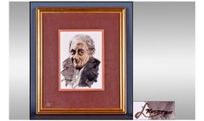 Larry Rushton Portraits Of An Old Man. Watercolour. Signed. Mounted and framed behind glass. 9.5 x
