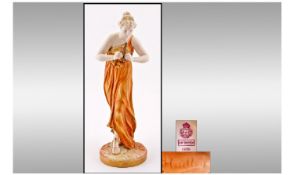 Royal Worcester Classical Figure Signed James Hadley Greek Maiden Playing The Pipes Of Pan. Date