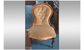 Victorian Walnut Cabriole Legged Spoon Back Nursing Chair. With carved legs and back supports.