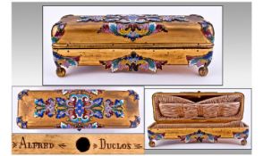 Alfred Duclos, A Large Ormolu Oblong Enamelled Jewellery Casket Of Unusual Form, engraved to the