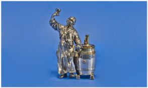 W.M.F. German Rare and Unusual Figural Silvered Metal Table/Bar Cigarette Lighter. Depicting a