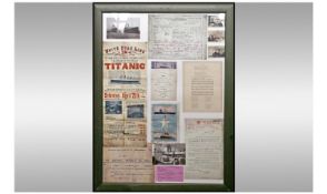 Titanic Memorabilia. Various prints associated with the Titanic. Mounted and Framed behind glass.