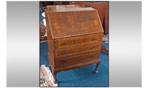 Walnut Reproduction Queen Anne Style Fall Front Bureau. Fitted interior on cabriole legs. Height 42