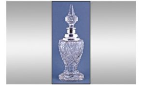 Victorian - Elegant Silver Banded And Cut Glass Perfume Bottle, Hallmark London 1901. 9`` high.