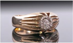 9ct Gold Gypsy Set Single Stone Diamond Ring. Illusion set. Fully hallmarked London. Good colour.