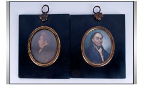 English 19th Century Miniature Portrait Paintings On Ivory, 2 In Total. ``Victorian Gentlemen`` in