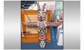 Modern Native American Style Totem. Carved in Wood and Painted. Height 34 inches.