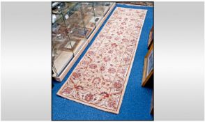 Persian Runner Carpet, beige with floral decoration. 31 by 108 inches.