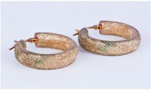 Pair Of 9ct Gold Ladies Hoop Earrings. Textured Design. Fully Hallmarked.