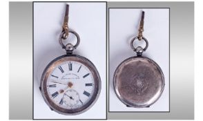 Silver Open Faced Pocket Watch. Continental 53mm Case. Stop/Starter. Needs Attention.