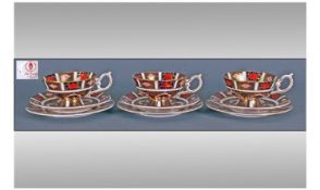 Royal Crown Derby Fine Imari Patterned Trios, 3 In Total. Comprises cups, saucers and side plates.