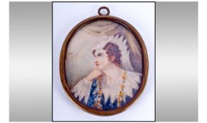 Early 19th Century Portrait Miniature On Ivory. Unsigned. Within period metal frame. Circa 1800s.