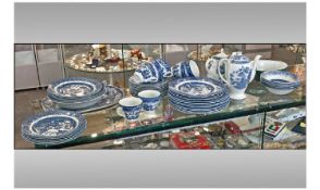 Collection Of Blue And White Staffordshire Willow Pattern Part Tea And Dinner Service. Comprising