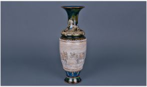 Doulton Lambeth Impressive Hannah Barlow Vase, Incised with Images of Ponies and Cows to Central