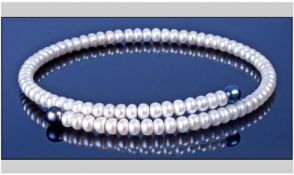 Freshwater White Rondelle Pearl Wrap Necklace, with peacock pearl pear shaped ends, the high lustre