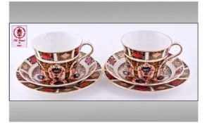 Royal Crown Derby Old Imari Breakfast Cup, Saucer And Side Plate. 2 trios in total. Pattern number