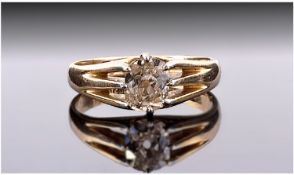 Late Victorian 18ct Gold Diamond Ring. Set with An Old Oval Cut Diamond. Claw Set. Estimated