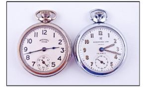 Two Open Faced Ingersoll Pocket Watches. Both with White Dials, Arabic Numerals And Subsidiary