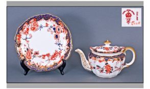 Royal Crown Derby Early Teapot And Sandwich Plate. Date 1902. Height 5.25 inches, width 9.25