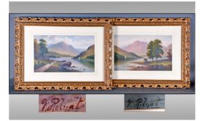 Pair Of Signed Oils On Board. Depicting Loch scenes, in gilt frames. Signed V Rolyat. 25 x 18