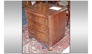 Mahogany Serpentine Fronted Shaped Chest. With 3 Graduating Draws, Blind Fretwork Columns. Raised