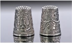 Two Modern Embossed Silver Thimbles. Floral Decoration, Both Fully Hallmarked.