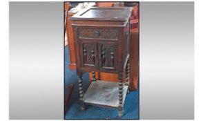 Early 20th Century Oak Floor Standing Gramophone Carcass. With Hinged Top, Carved Front, Raised on