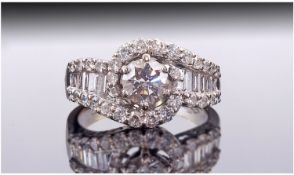 18ct White Gold Diamond Cluster Ring. Set With A Central Round Cut Diamond (Approx .75ct)