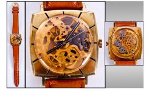 Gents Gold Plated Wrist Watch. With Visible Movement. Stamped MSR.