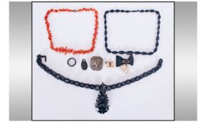 Collection Of Costume Jewellery. Comprising Jet Necklace And Pendant, Lava Cameo Brooch Depicting